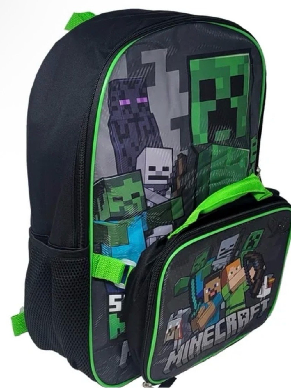 Minecraft Backpack & Lunch Bag Insulated Detachable Creeper Alex Steve Set NWT - Picture 2 of 10